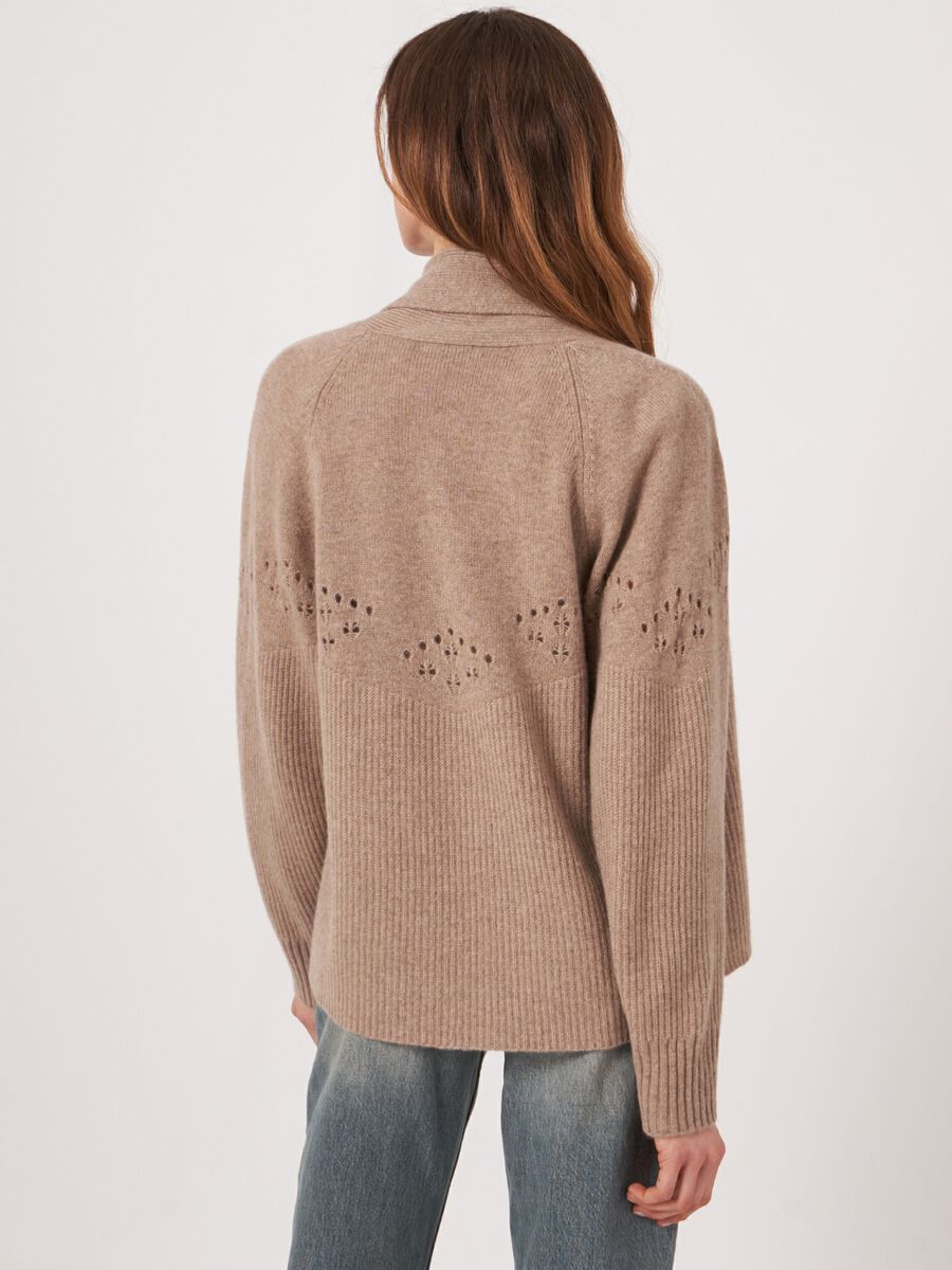 Open front cashmere cardigan with pointelle details image number 3