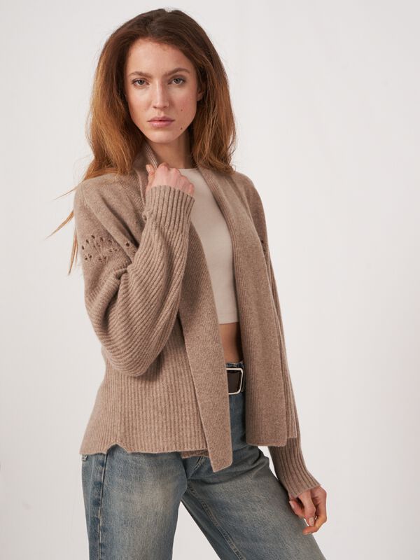 Open cashmere cardigan met pointelle details image number 1