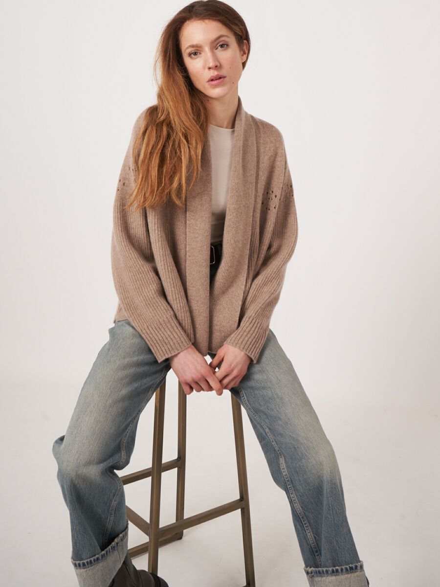 Open front cashmere cardigan with pointelle details image number 2