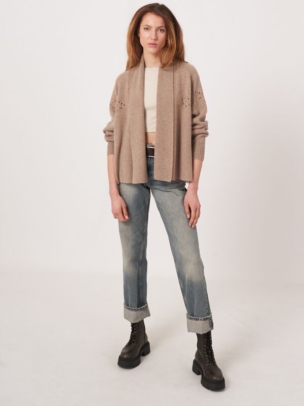 Open cashmere cardigan met pointelle details image number 4