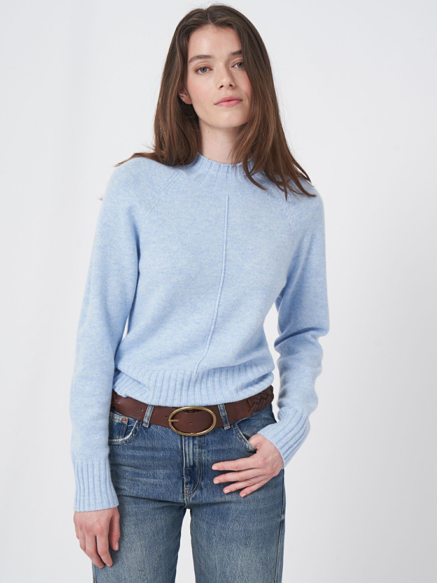 Organisch cashmere sweater met geribde staande kraag