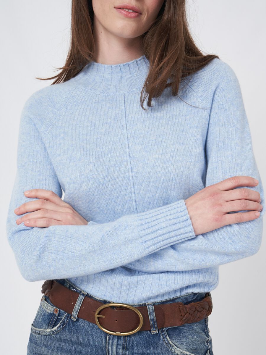 Organic cashmere sweater with ribbed stand collar image number 3