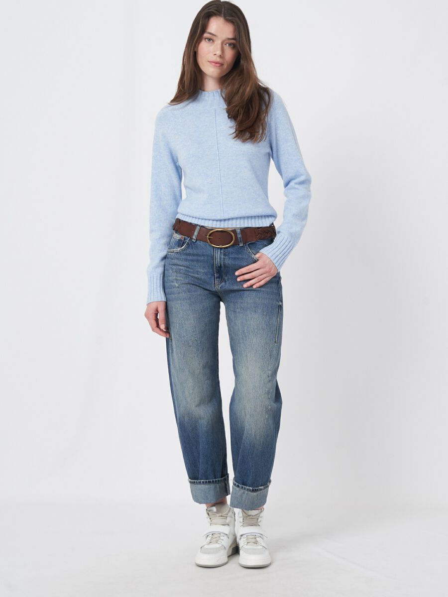 Organic cashmere sweater with ribbed stand collar image number 4