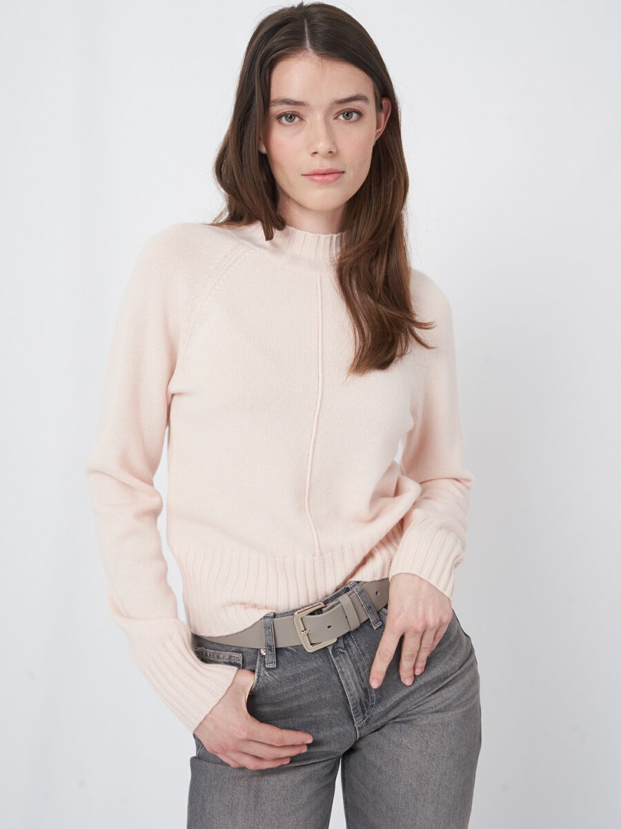 Organic cashmere sweater with ribbed stand collar image number 0