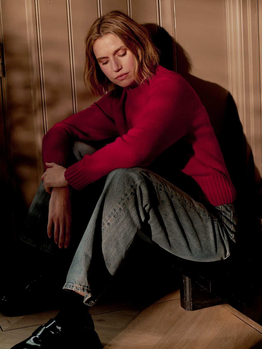 Bio-Kaschmir-Pullover mit geripptem Stehkragen image number 6