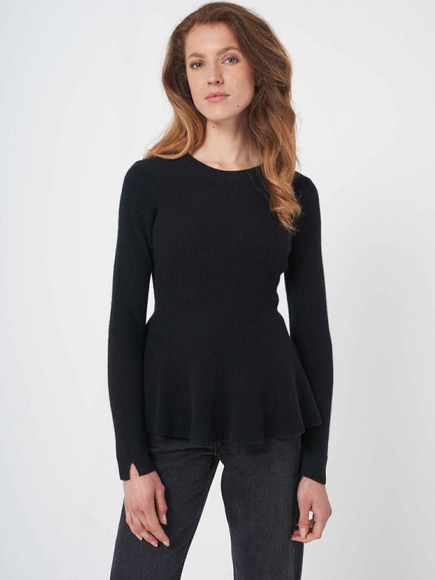 Peplum trui van gemêleerd cashmere