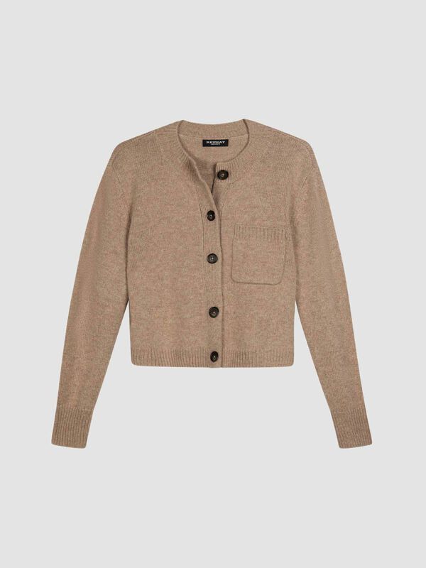 Korte grofgebreid cashmere cardigan image number 0