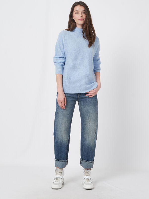 Cashmere stand collar sweater with horizontal rib knit image number 2
