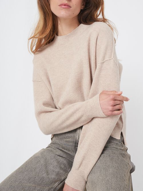 Verkürzter Rippenstrick-Kaschmirpullover