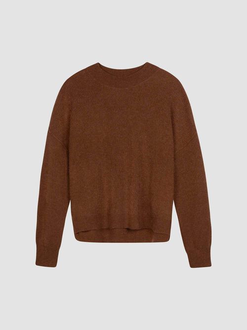 Cropped rib knit cashmere sweater