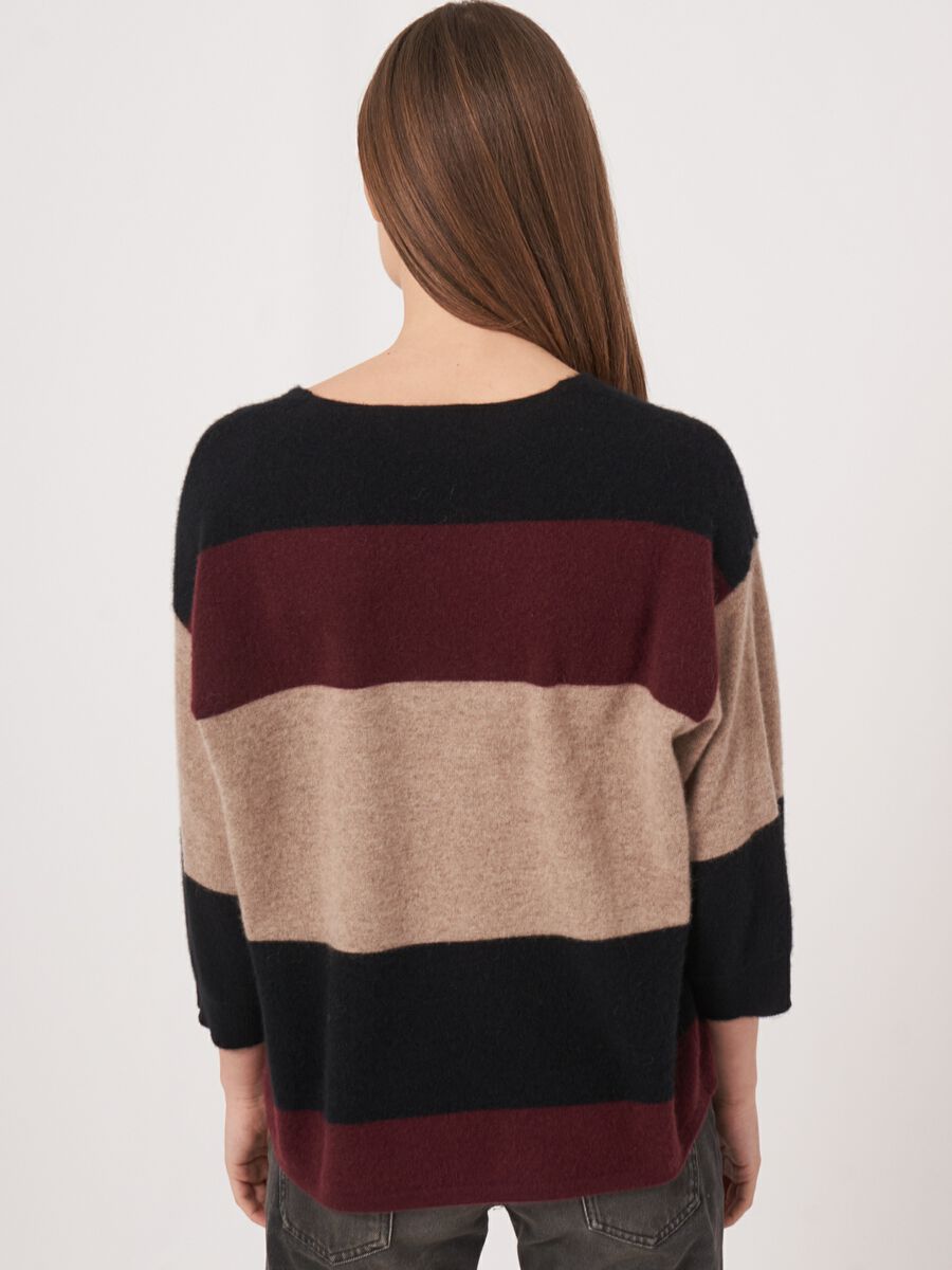 Mehrfarbiger gestreifter 3/4-Ärmel-Kaschmirpullover image number 1