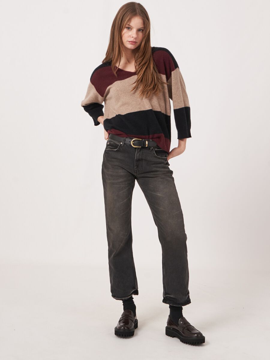 Mehrfarbiger gestreifter 3/4-Ärmel-Kaschmirpullover image number 4