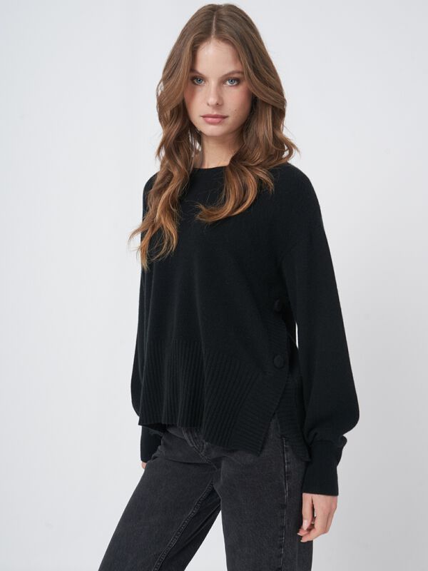 Cashmere sweater with buttoned side slits image number 1