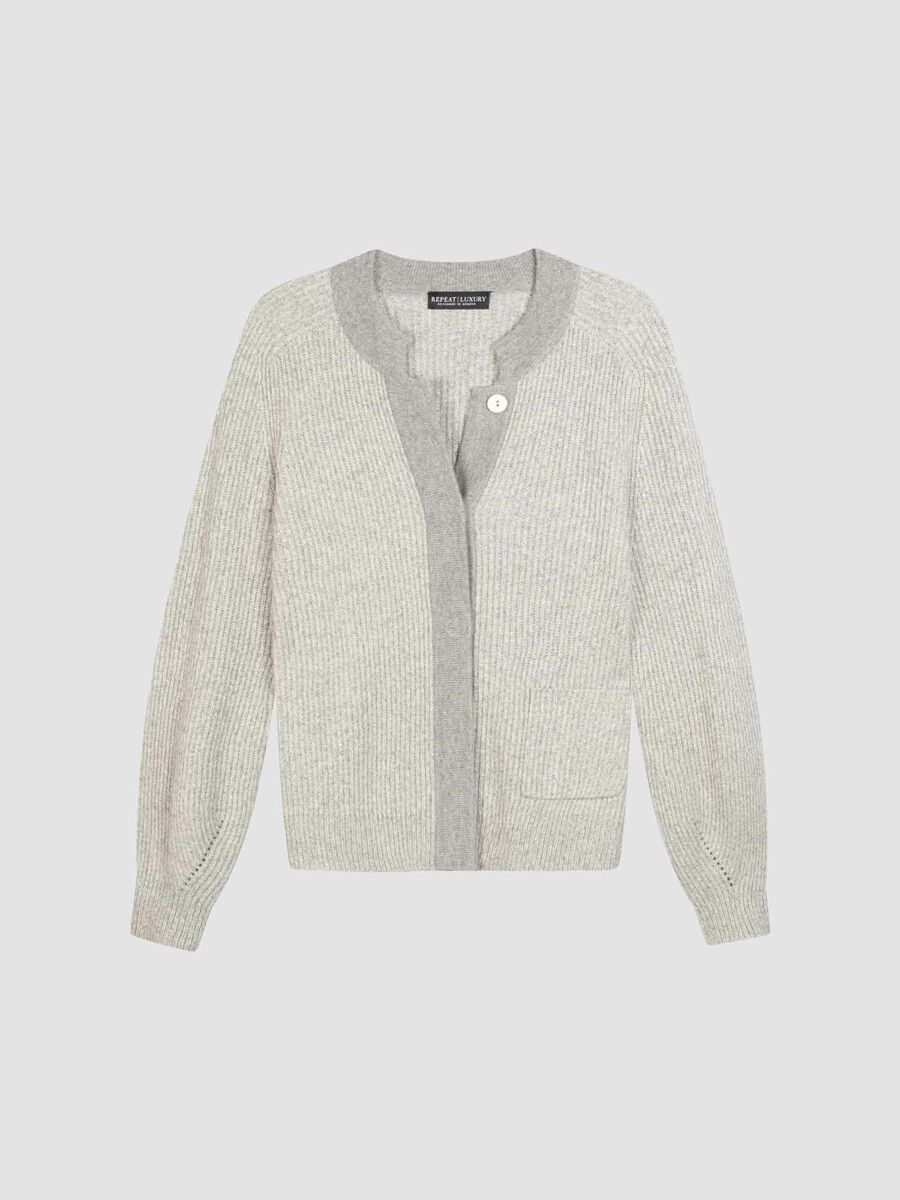 Two tone cashmere rib knit cardigan image number 0