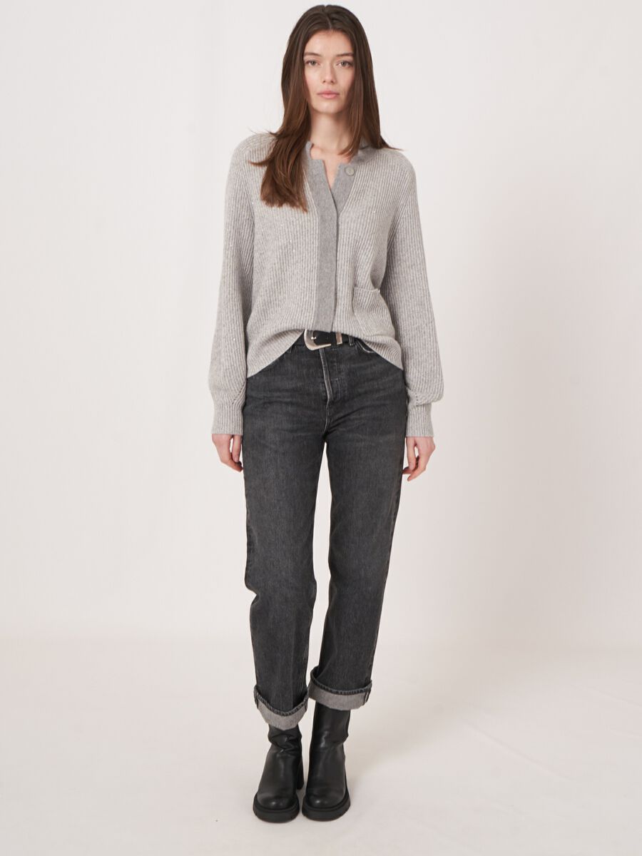 Tweekleurig cashmere ribgebreid vest image number 4