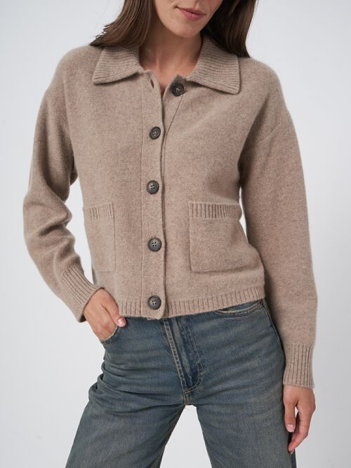Cashmere cardigan met polokraag