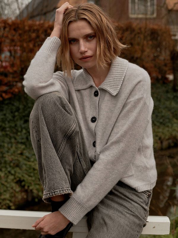 Cashmere cardigan met polokraag image number 7