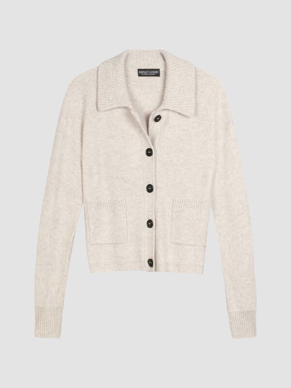 Cashmere cardigan met polokraag image number 0