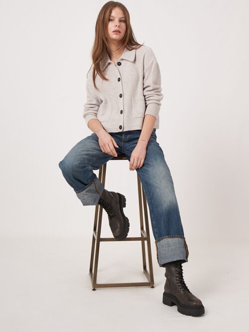 Cashmere cardigan met polokraag