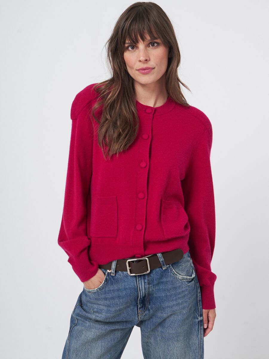 Buttoned cashmere cardigan with shoulder detail image number 0