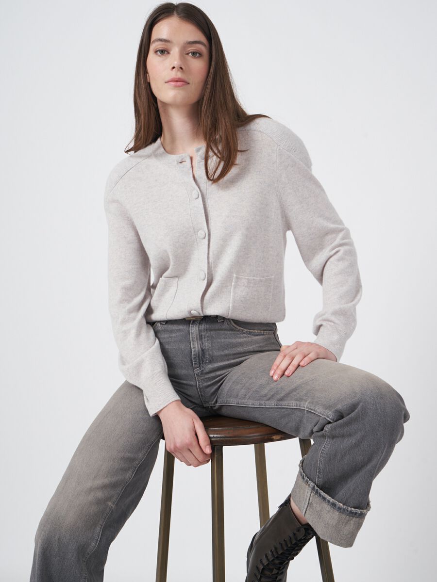 Buttoned cashmere cardigan with shoulder detail image number 0