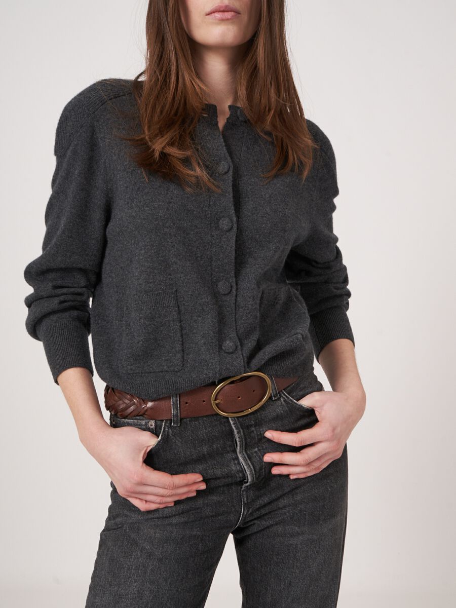 Buttoned cashmere cardigan with shoulder detail image number 2