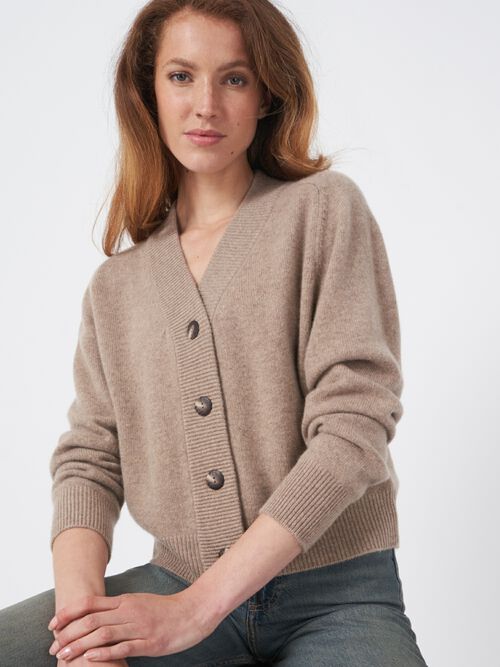 Korte cashmere cardigan met oversized knopen