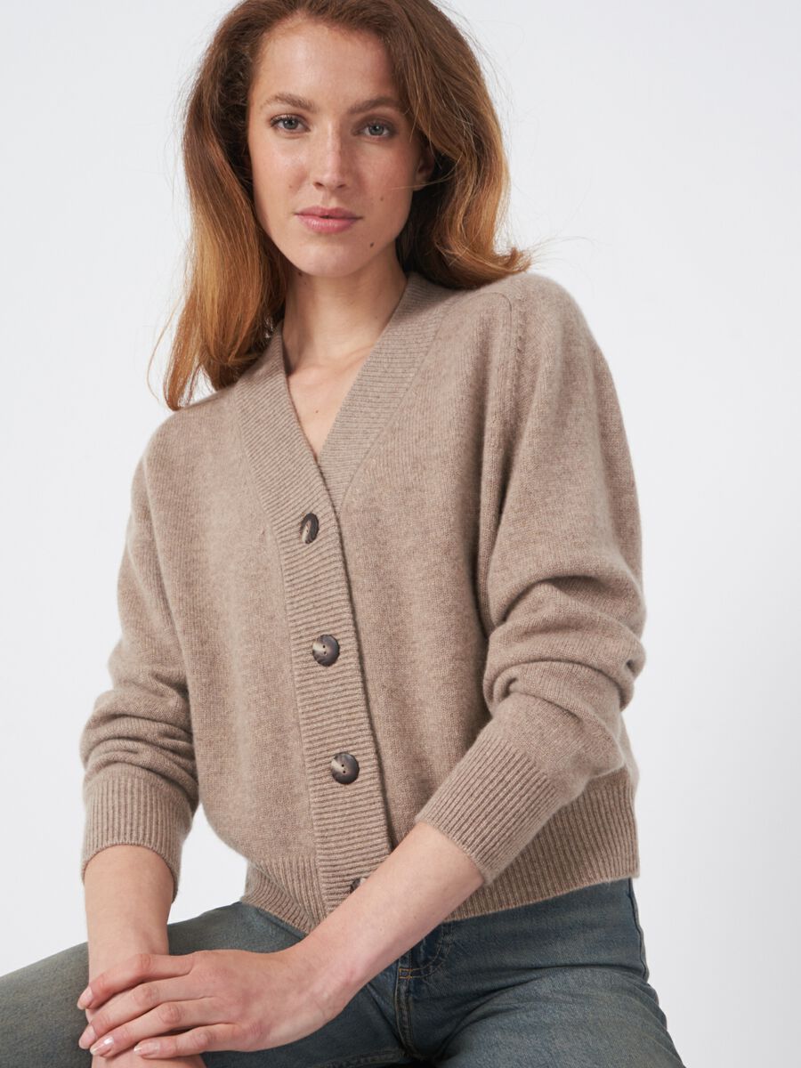 Cropped cashmere cardigan with oversized buttons image number 1