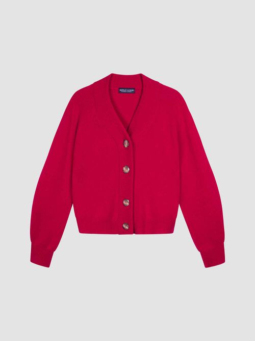 Korte cashmere cardigan met oversized knopen