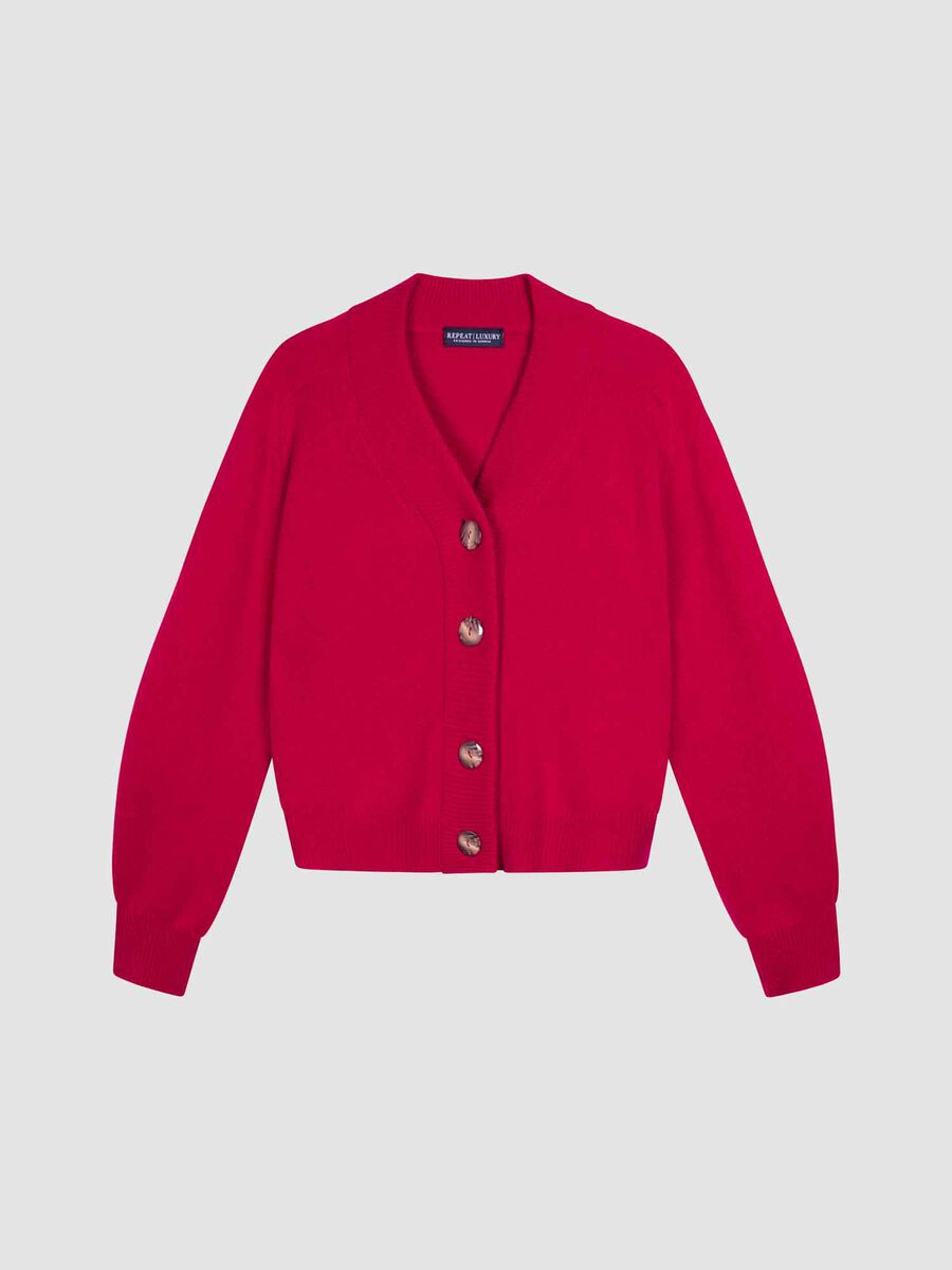 Cropped cashmere cardigan with oversized buttons image number 1