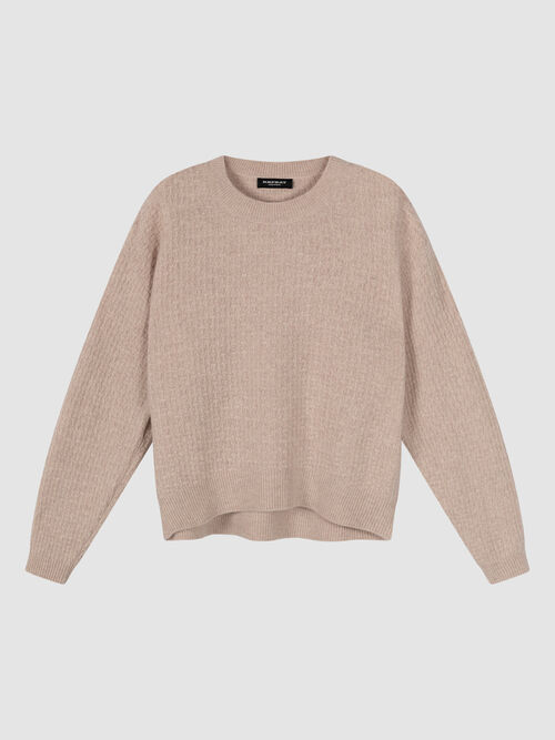 Ronde hals cashmere trui met structuur en wijde mouwen