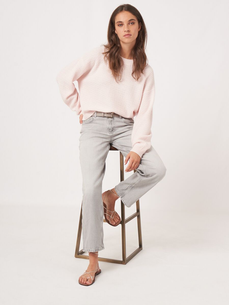 Textured round neck cashmere jumper with wide sleeves image number 0