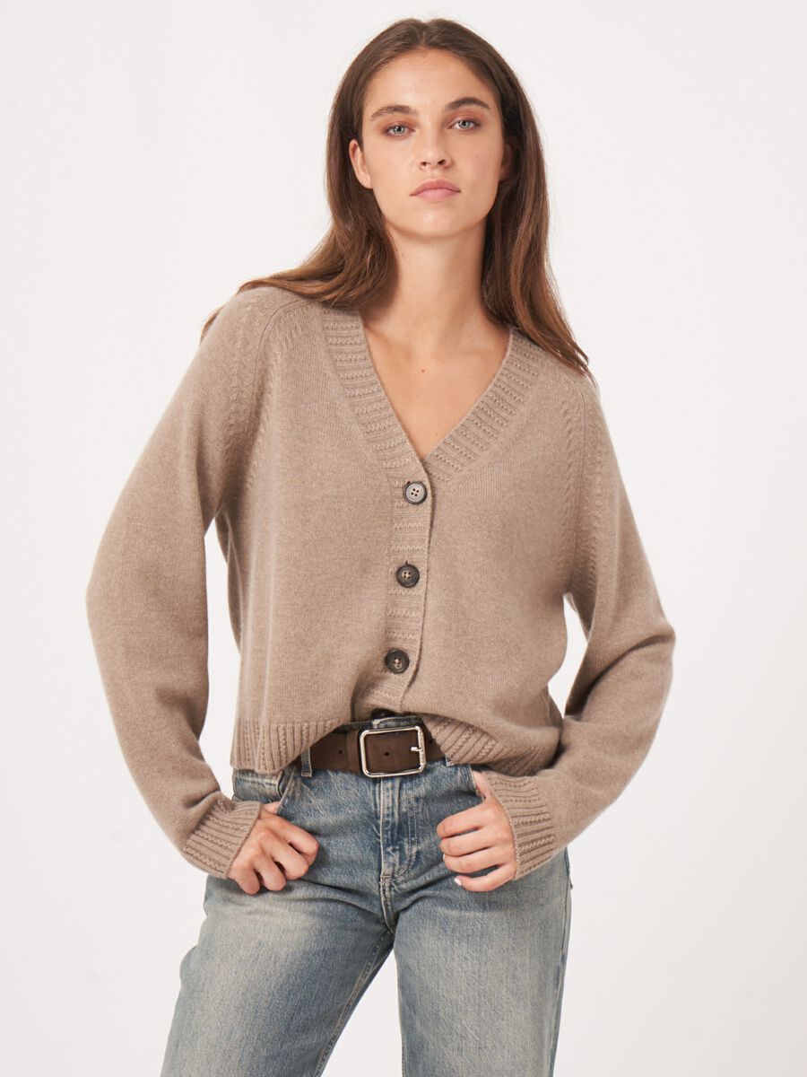 Organic cashmere raglan cardigan image number 1