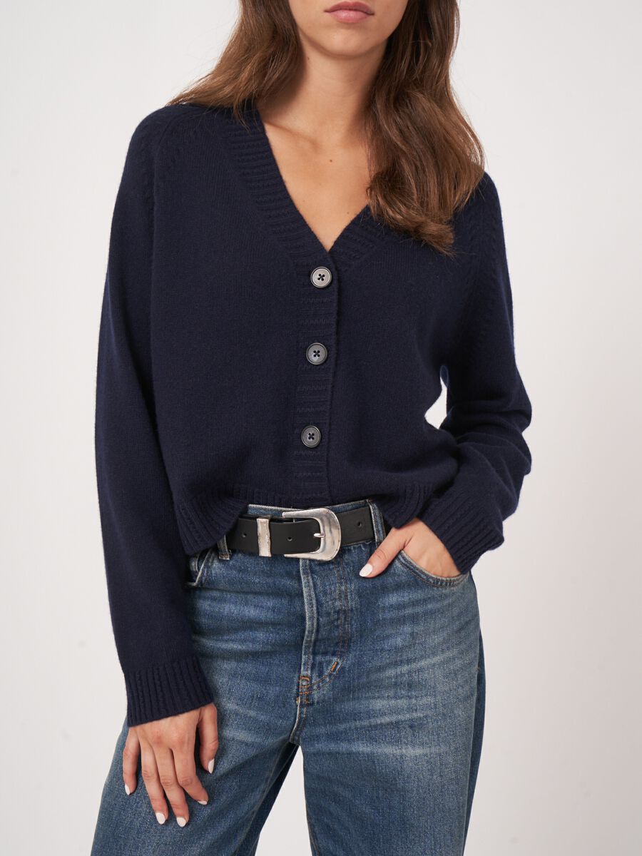 Organic cashmere raglan cardigan image number 1