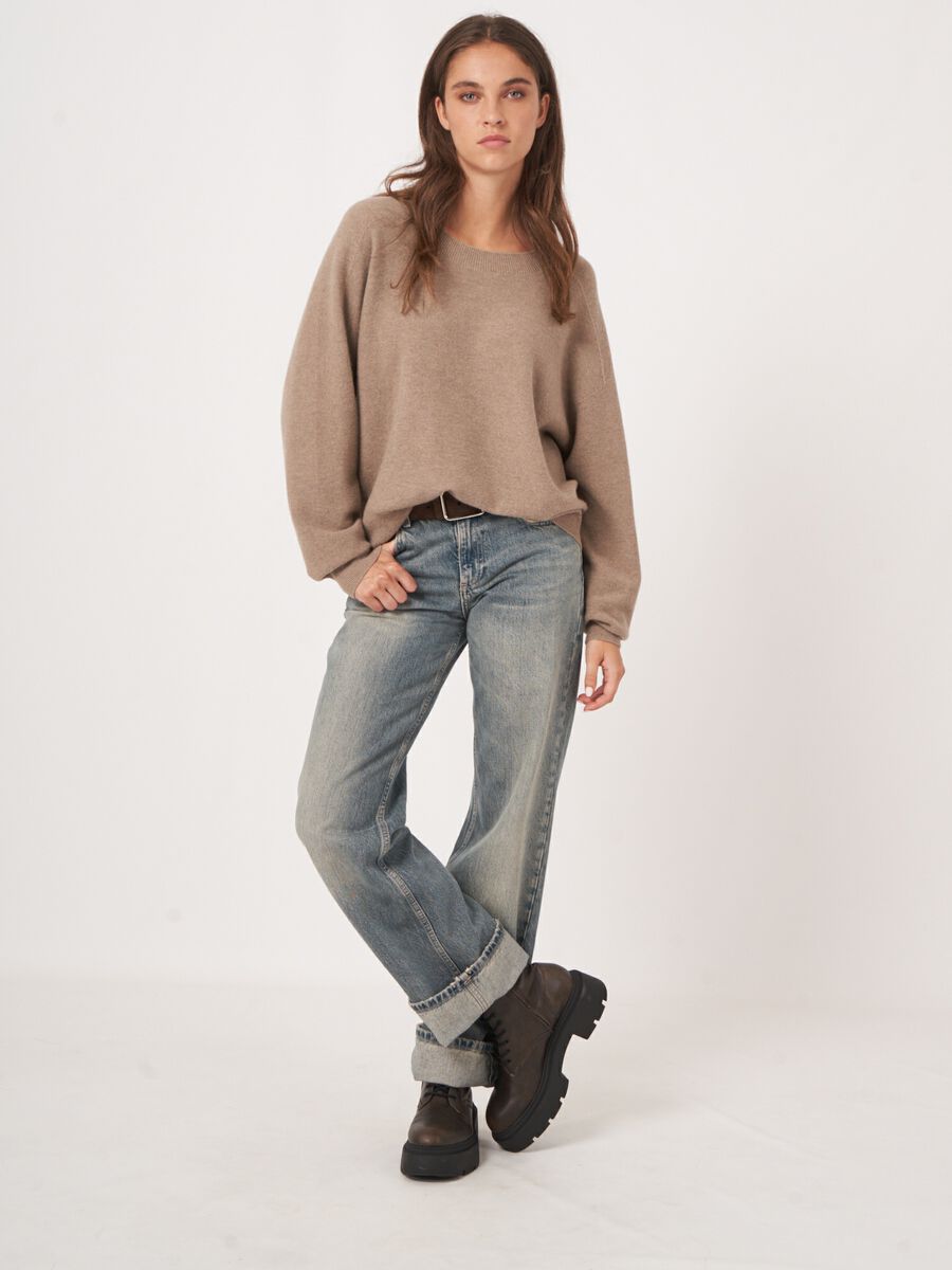 Naadloos gebreide ronde hals cashmere trui image number 5