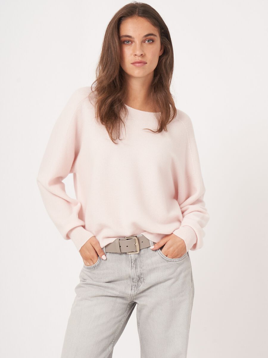 Naadloos gebreide ronde hals cashmere trui image number 1