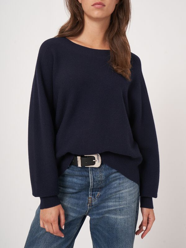 Naadloos gebreide ronde hals cashmere trui image number 1