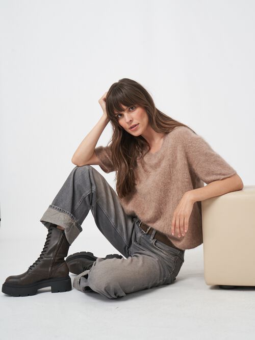 Kurzarm Strickpullover aus gebürstetem Kaschmir