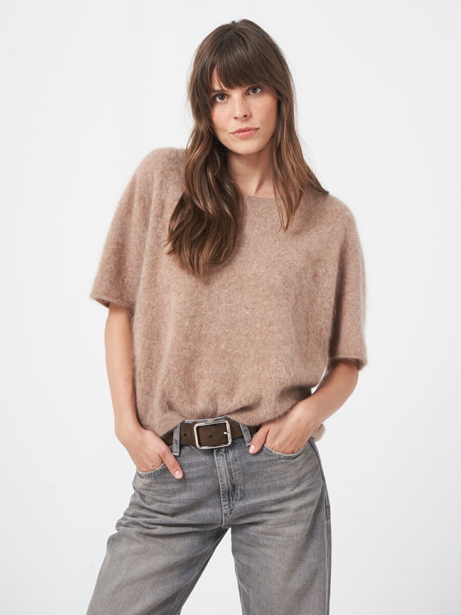 Kurzarm Strickpullover aus gebürstetem Kaschmir image number 6