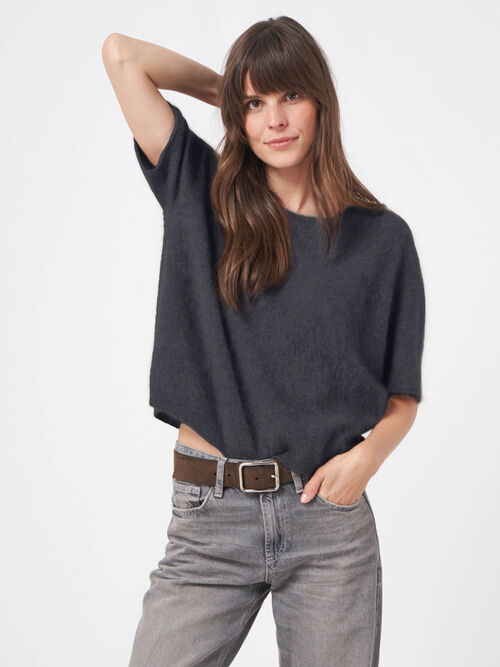 Kurzarm Strickpullover aus gebürstetem Kaschmir