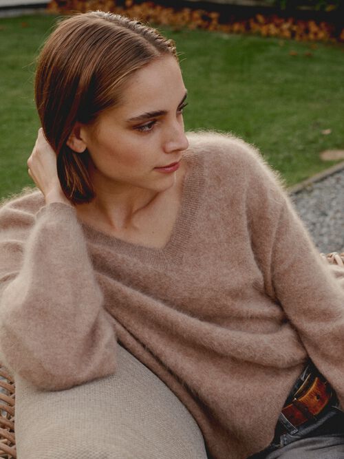 Pullover aus gebürstetem Kaschmir mit langen Puffärmeln