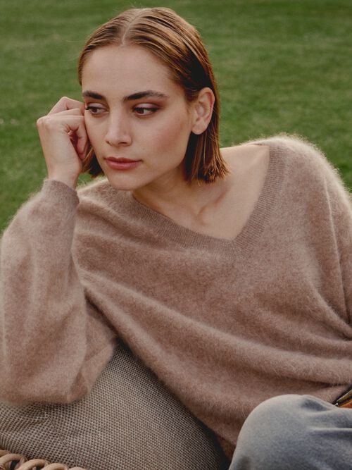 Pullover aus gebürstetem Kaschmir mit langen Puffärmeln