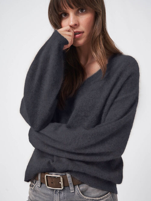 Pullover aus gebürstetem Kaschmir mit langen Puffärmeln