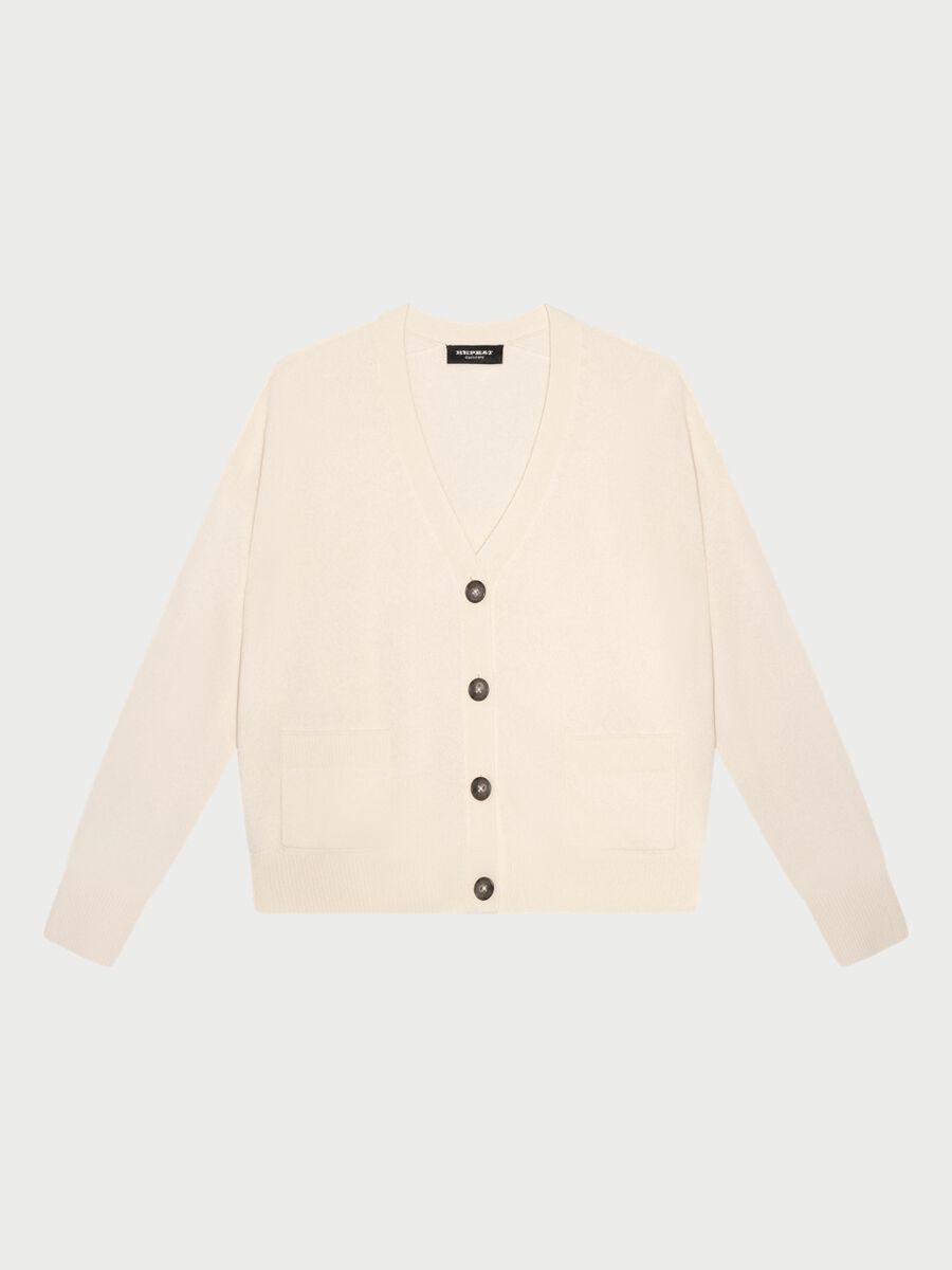 Cropped loose fit V-neck cashmere cardigan with pockets image number 0