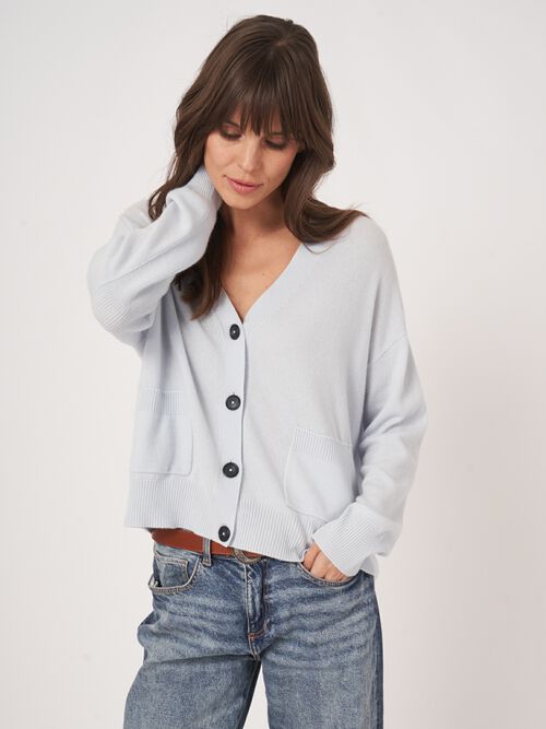 Wijd cashmere vest met V-hals en zakken