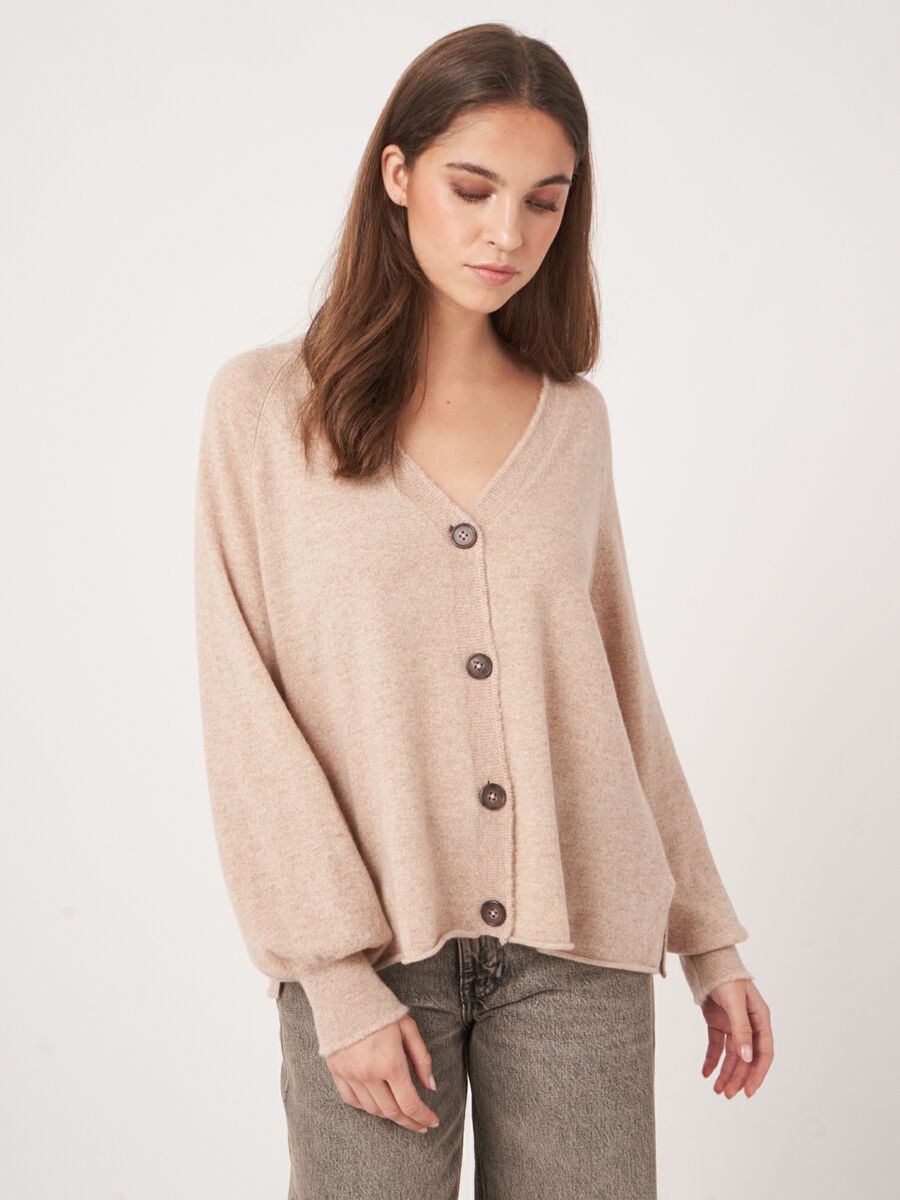 V-neck cashmere cardigan with balloon sleeves image number 0