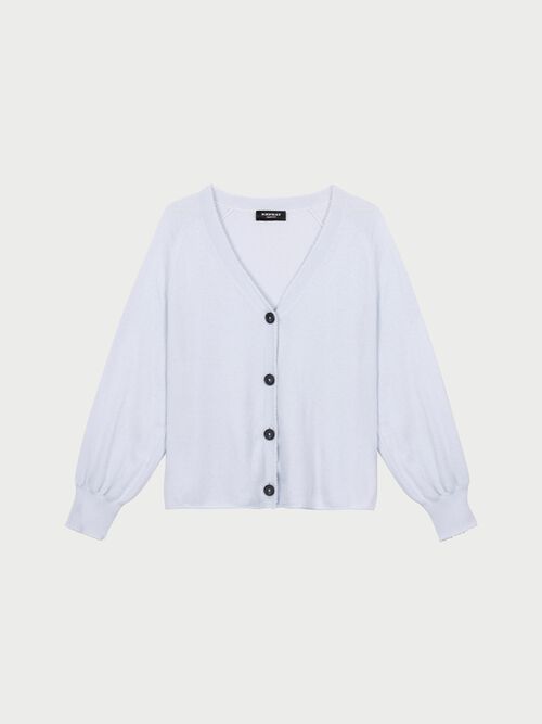 V-neck cashmere cardigan with balloon sleeves