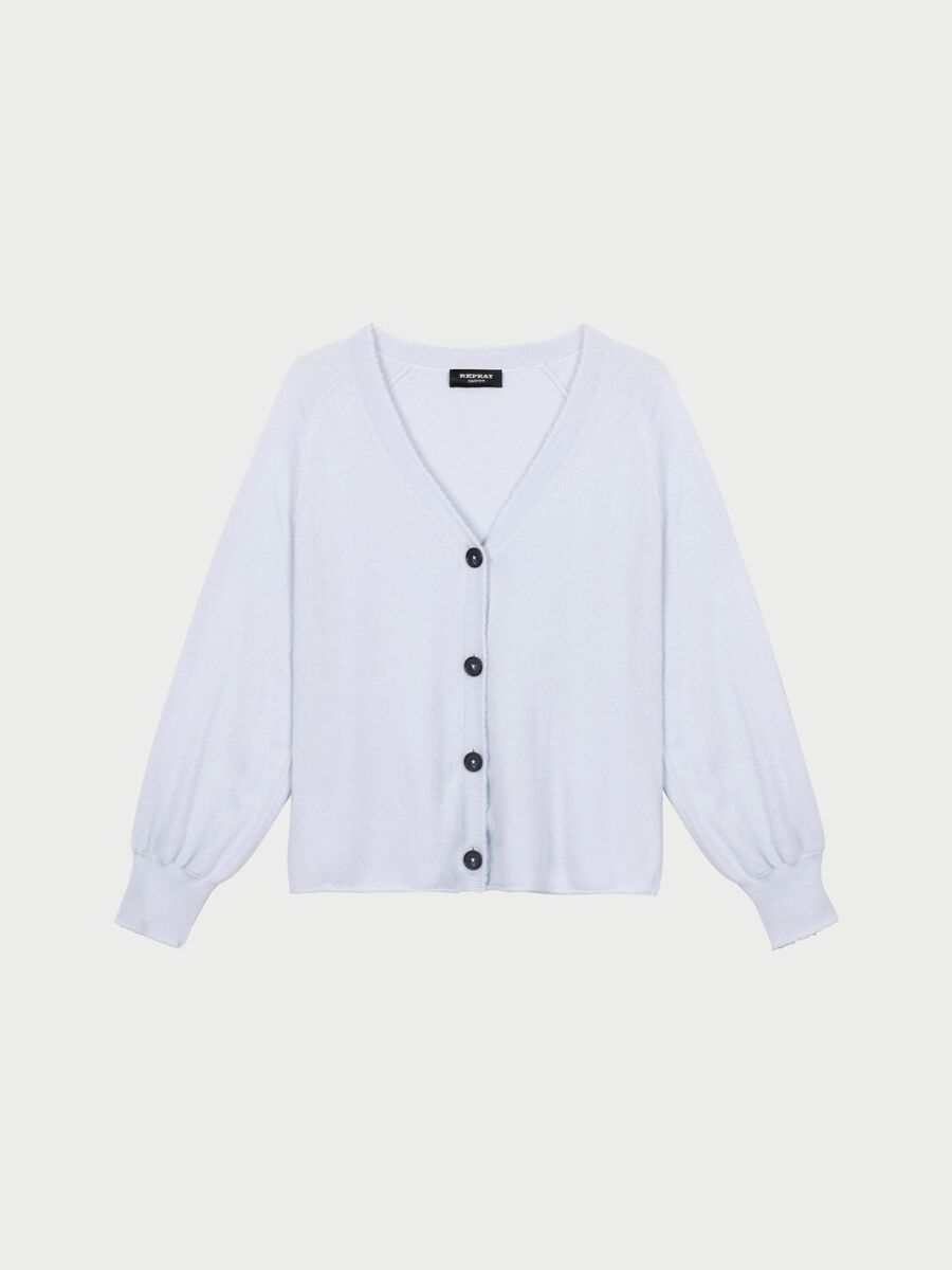 V-neck cashmere cardigan with balloon sleeves image number 0