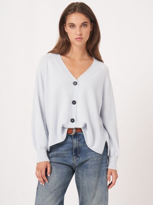 V-neck cashmere cardigan with balloon sleeves