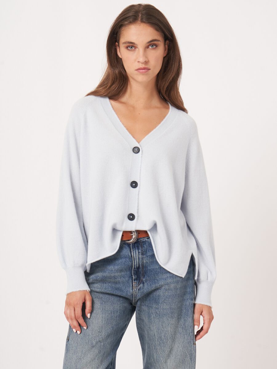 V-neck cashmere cardigan with balloon sleeves image number 1